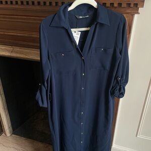 Zara Buttoned Navy Blue Women's Maxi Dress Medium
